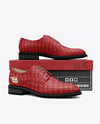 Pair of Women's Derby Shoes with Shoe Box Mockup