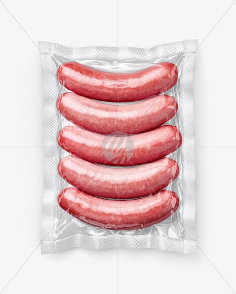 Transparent Clear Plastic Flow-Pack with Sausages Mockup
