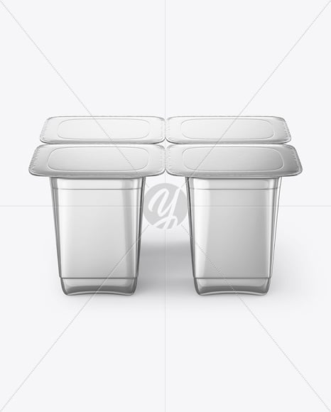 4 Metallized Plastic Yoghurt Cups Mockup