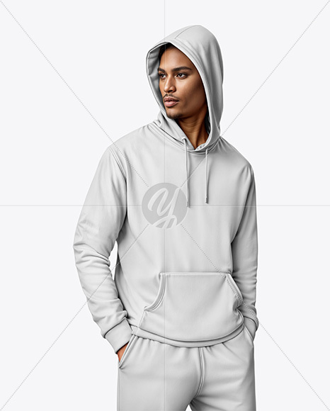Black Man Wearing a Hoodie and Pants Mockup