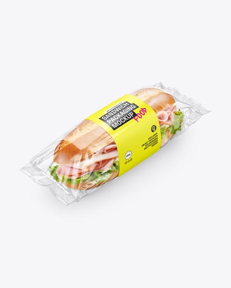Clear Plastic Flow-Pack with Sandwich in Paper Sleeve Mockup - Clear+Sleeve+Box+Packaging+Mockup+
