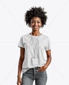 Young Black Woman Wearing T-Shirt with Badge Holder Mockup