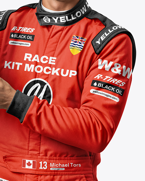 Man Wearing Racing Kit With Cup Mockup