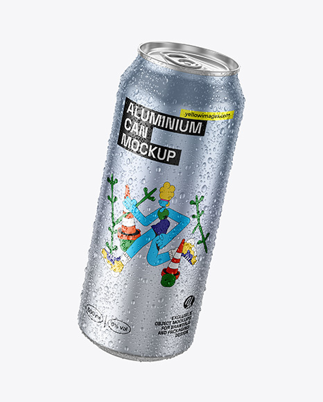 500ml Aluminium Can With Water Drops Mockup