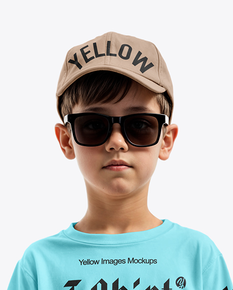 Boy Wearing Oversize T-Shirt and Baseball Cap Mockup