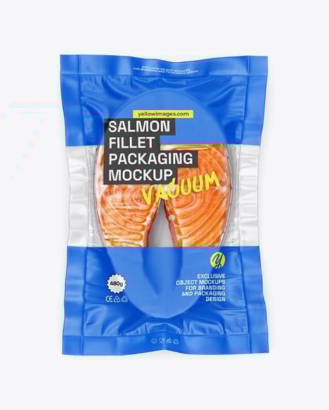 Clear Plastic Flow-Pack with Salmon Fish Steak Mockup