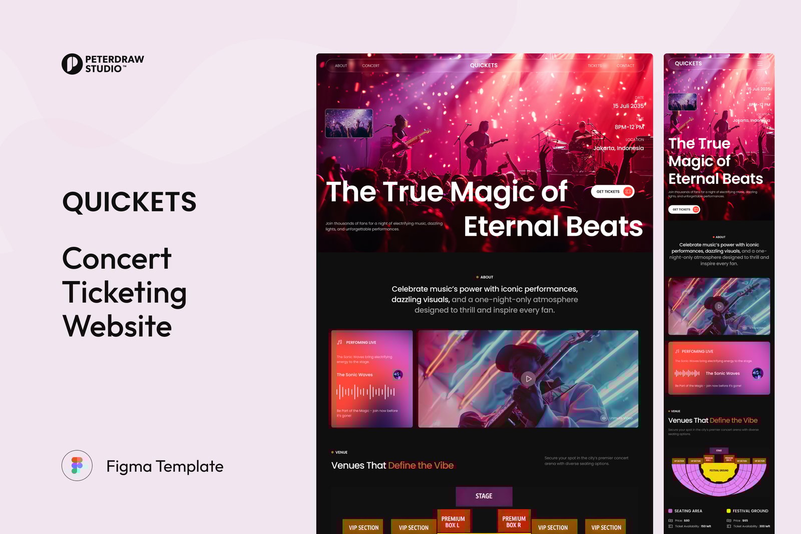 Quickets – Concert Ticketing Website UI Figma Template