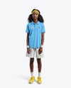 Young Black Woman Wearing Tennis Polo Shirt and Shorts Mockup