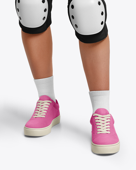Young Woman in Protective Gear with Skateboard Mockup