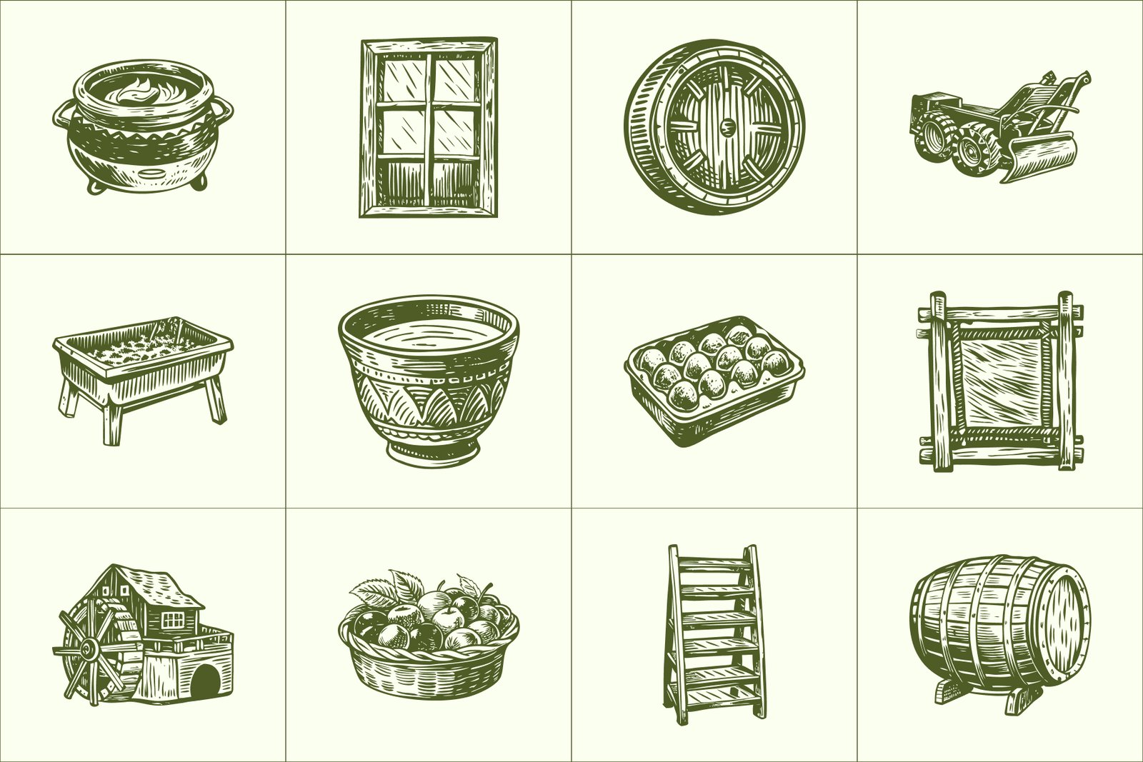 Vintage Village Illustration Set