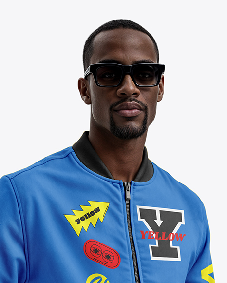 Black Man Wearing Bomber Jacket and Jeans Mockup