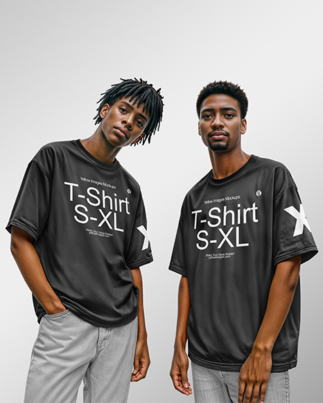 Two Afro-American Men Wearing T-shirts and Jeans Mockup