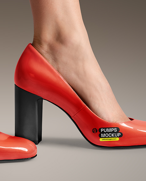Block Heel Pumps on Woman's Legs Mockup