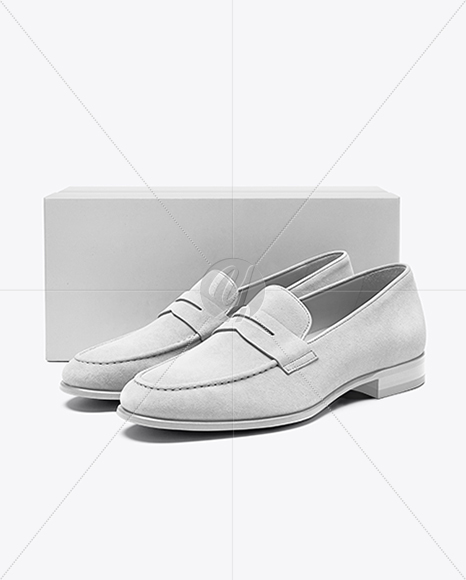 Pair of Suede Loafers with Shoe Box Mockup