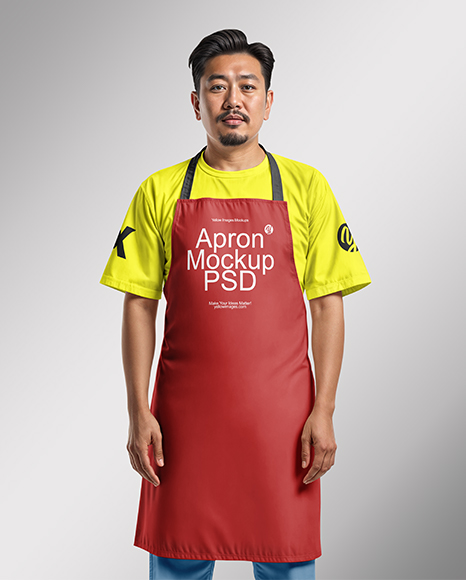 Asian Man Wearing Apron and T-Shirt Mockup