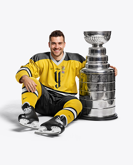 Ice Hockey Player with Stanley Cup Mockup - Pro uniform mockups