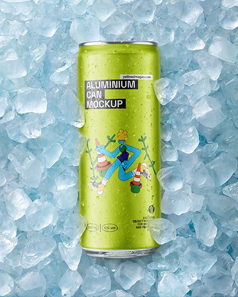 Slim Aluminium Can in Ice Mockup - 3d can mockup