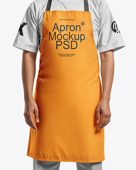 Asian Man Wearing Apron and T-Shirt Mockup