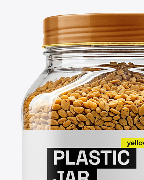 Clear Plastic Jar with Fenugreek Seeds Mockup