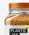 Clear Plastic Jar with Fenugreek Seeds Mockup