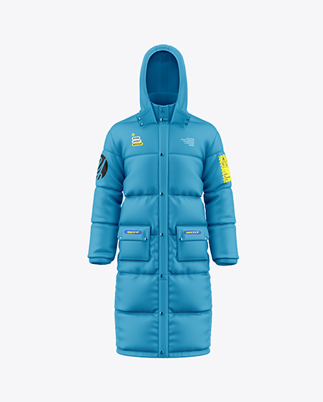 Men's Long Hooded Down Jacket Mockup - Front View