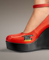 Woman Wearing Wedge Heels Mockup