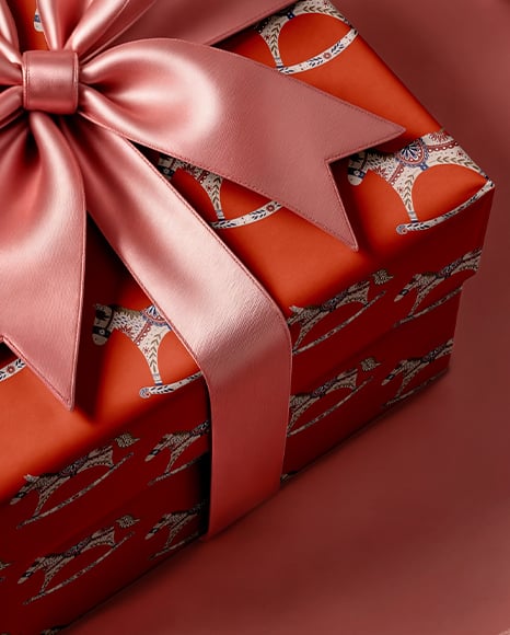 Christmas Present Box with Pink Bow Mockup