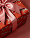 Christmas Present Box with Pink Bow Mockup