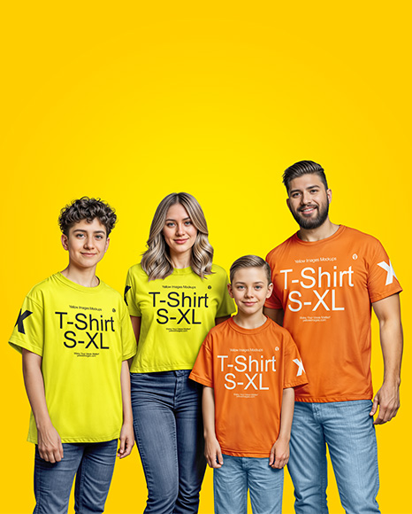 Family with Two Boys Wearing T-shirts and Jeans Mockup