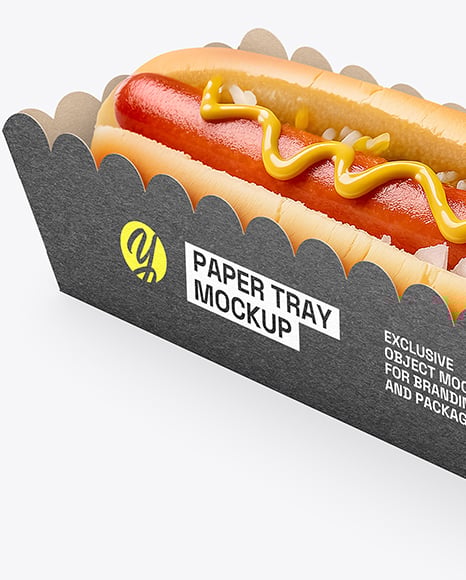 Kraft Paper Food Tray with Hot Dog Mockup