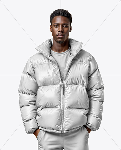 Black Man Wearing Puffer Jacket and Pants Mockup