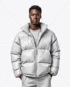 Black Man Wearing Puffer Jacket and Pants Mockup