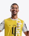 Smiling Man Wearing a Full Soccer Kit Mockup