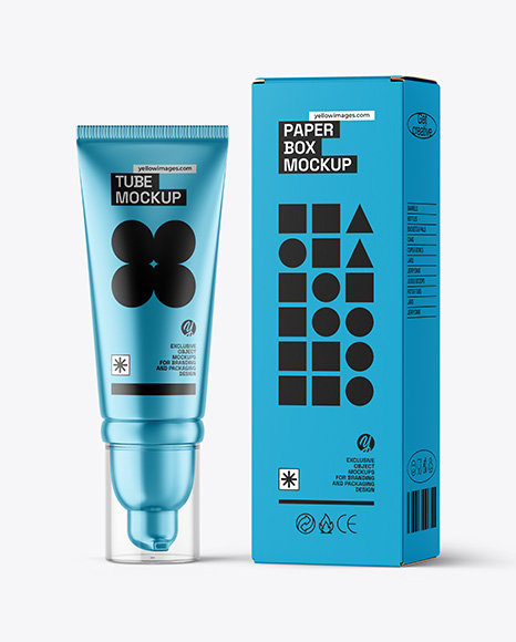 Metallic Cosmetic Tube with Box Mockup - Metal keychain mockup