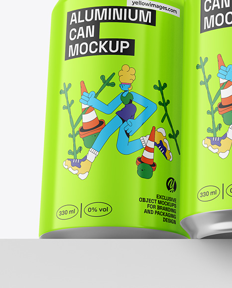 Three Glossy Cans Mockup