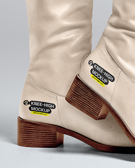 Pair of High-Knee Boots on Women's Legs with Skirt Mockup