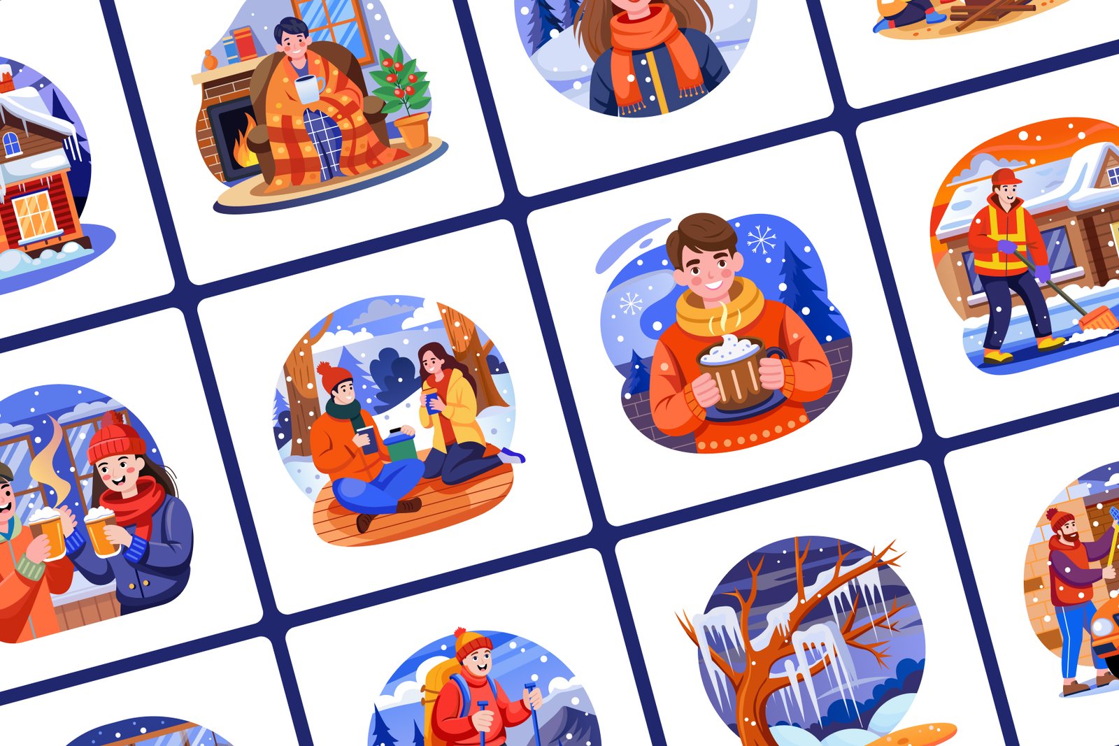 Cute Winter Scene Illustration Art Set