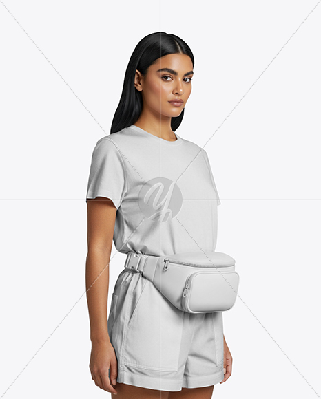 Woman Wearing T-Shirt with Fanny Pack Mockup