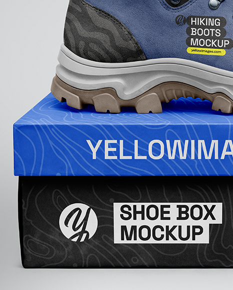 Hiking Boot on Shoe Box Mockup