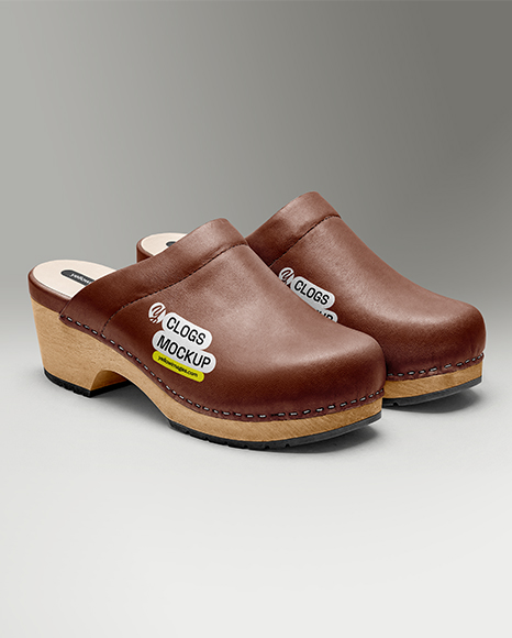 Pair of Leather Clogs Mockup