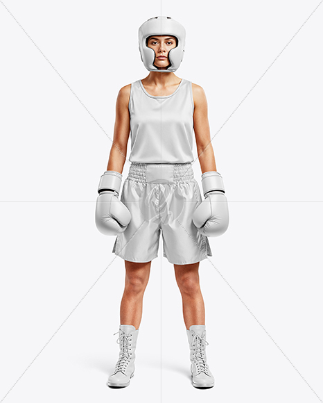 Woman Wearing Boxing Kit with Jersey and Shorts Mockup