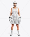 Woman Wearing Boxing Kit with Jersey and Shorts Mockup