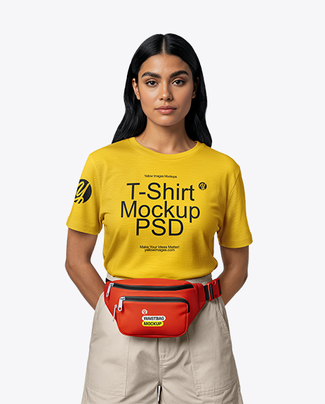 Woman Wearing T-Shirt with Fanny Pack Mockup