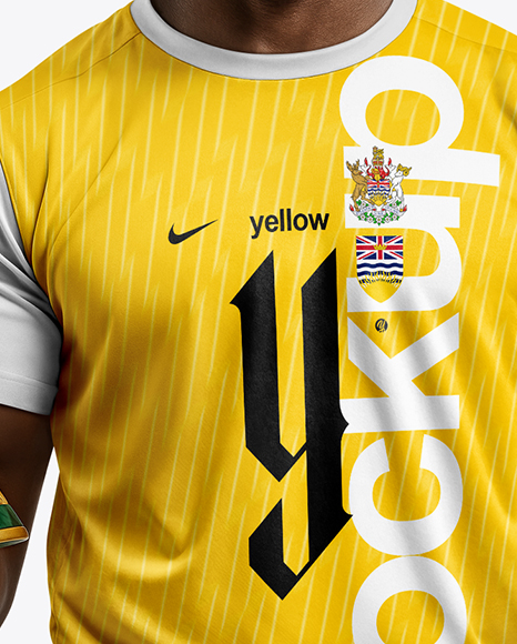 Soccer Player Wearing Jersey and Shorts Holds Cup Mockup