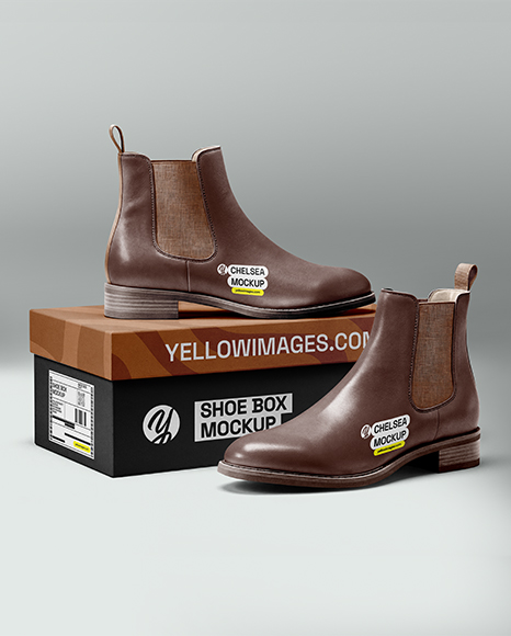 Pair of Chelsea Boots with Shoe Box Mockup
