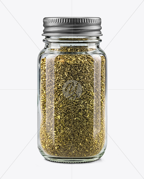 Clear Glass Jar with Oregano Mockup