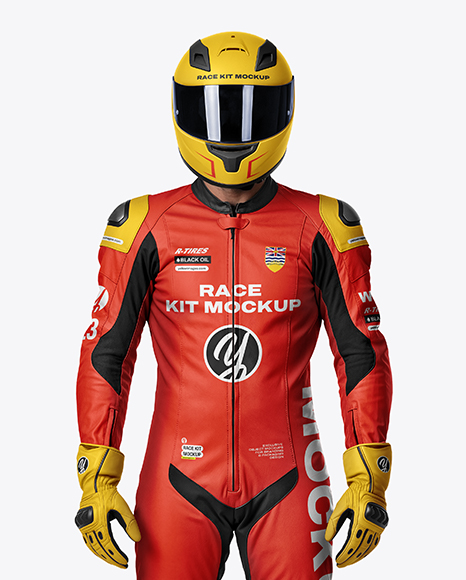 Man Wearing Moto Racing Kit Mockup