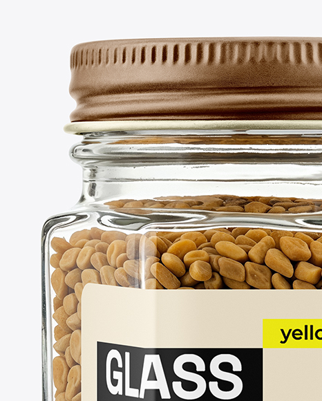 Hexagonal Glass Jar with Fenugreek Seeds Mockup