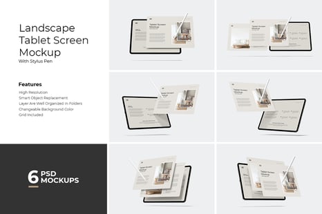 Landscape Tablet Screen Mockup With Stylus Pen - Device Mockups