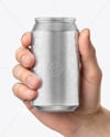 330ml Aluminium Can with Drops in the Hand Mockup